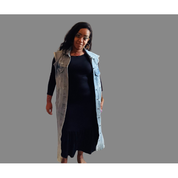 denim duster dress Long Denim Duster Jacket-Washedblue Tribal Fashion