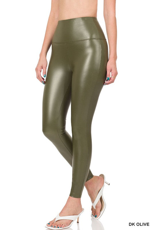 LuLaRoe Luxe Faux Leather Solid Green 2XL Leggings 2X NWT!