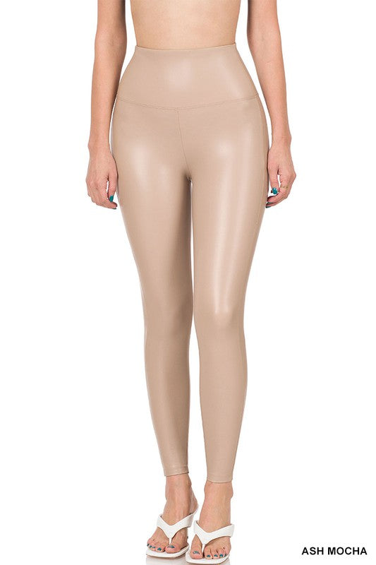 Impressions Sleek and Chic High Waist Faux Leather Legging in Chestnut L / Chestnut